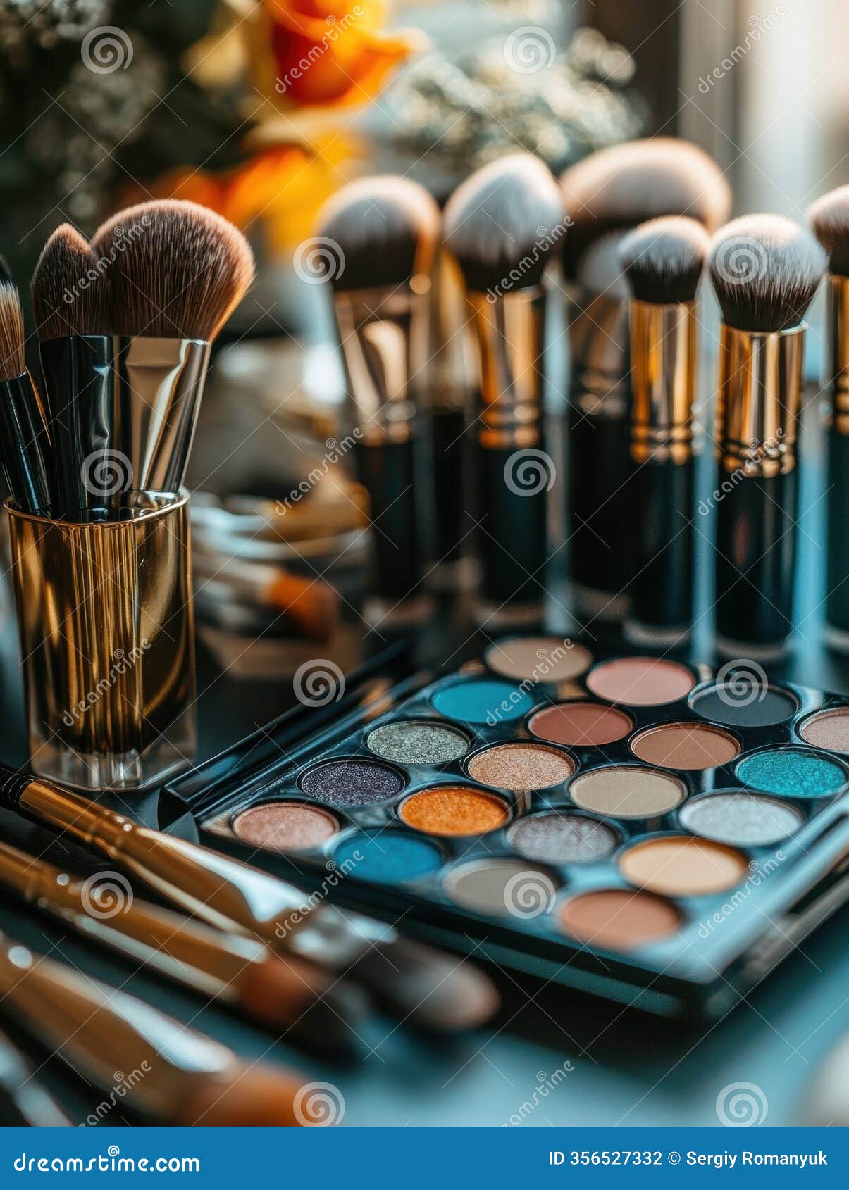 Makeup Products Arranged Beautifully on a Table with Brushes and Eyeshadow  Palette Stock Photo - Image of products, aesthetics: 356527332, image size:1205x1690