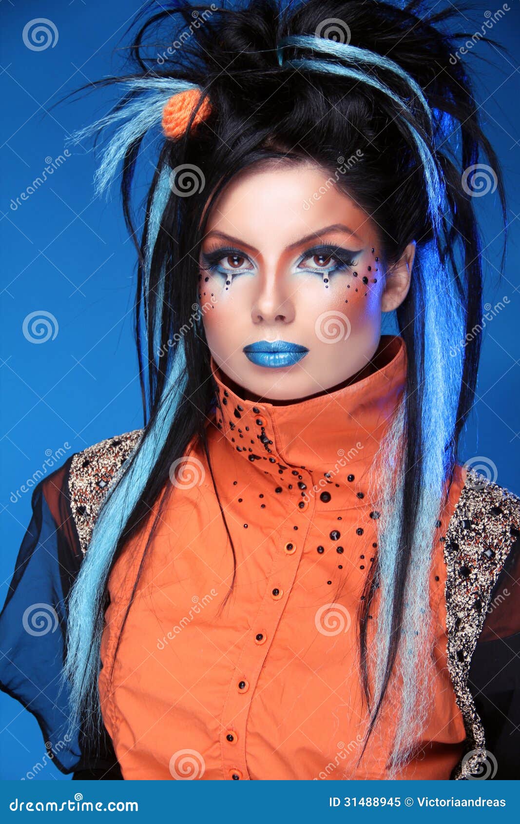 Makeup. Punk Hairstyle. Close Up Portrait Of Rock Girl 