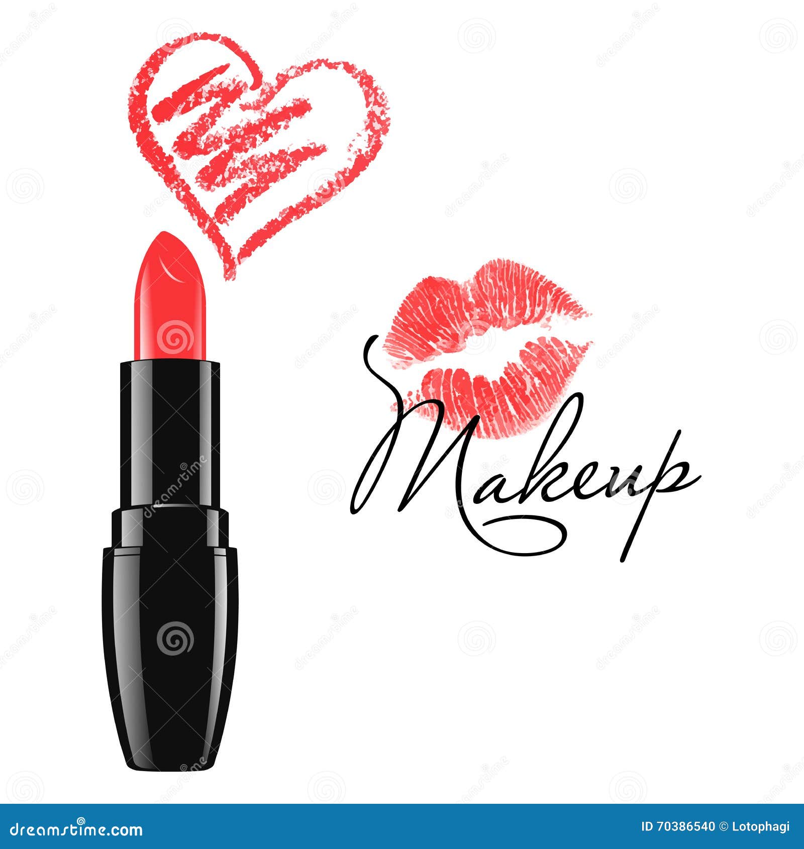 makeup red lipstick and doodle heart   