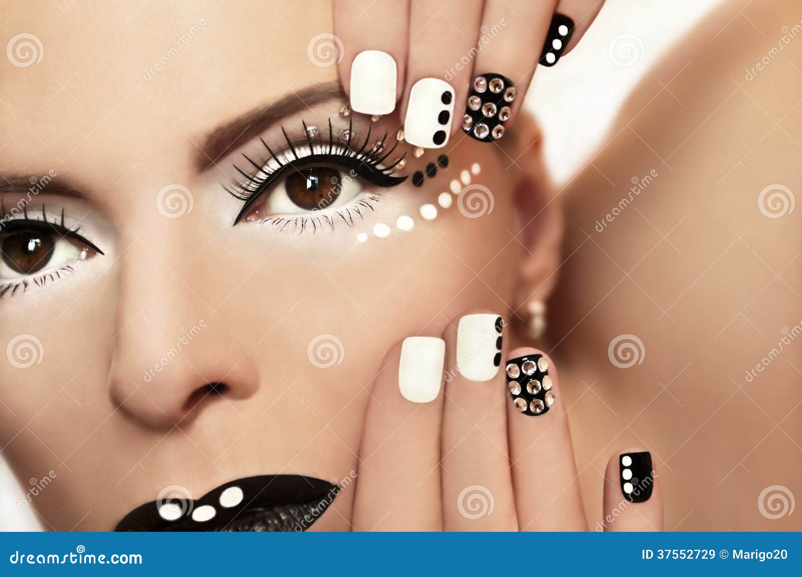 Makeup with rhinestones. stock image. Image of fingers - 37552729