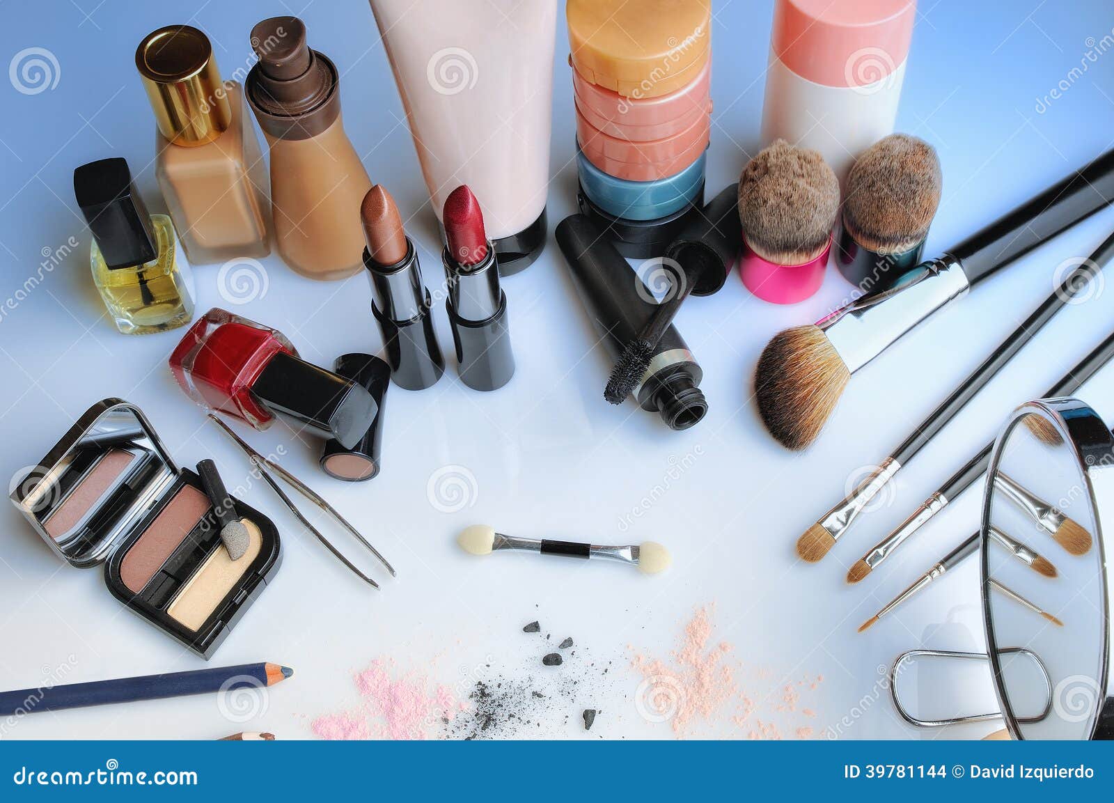 Makeup Set On Table Top View Stock Photo Image Of Colorful Gold