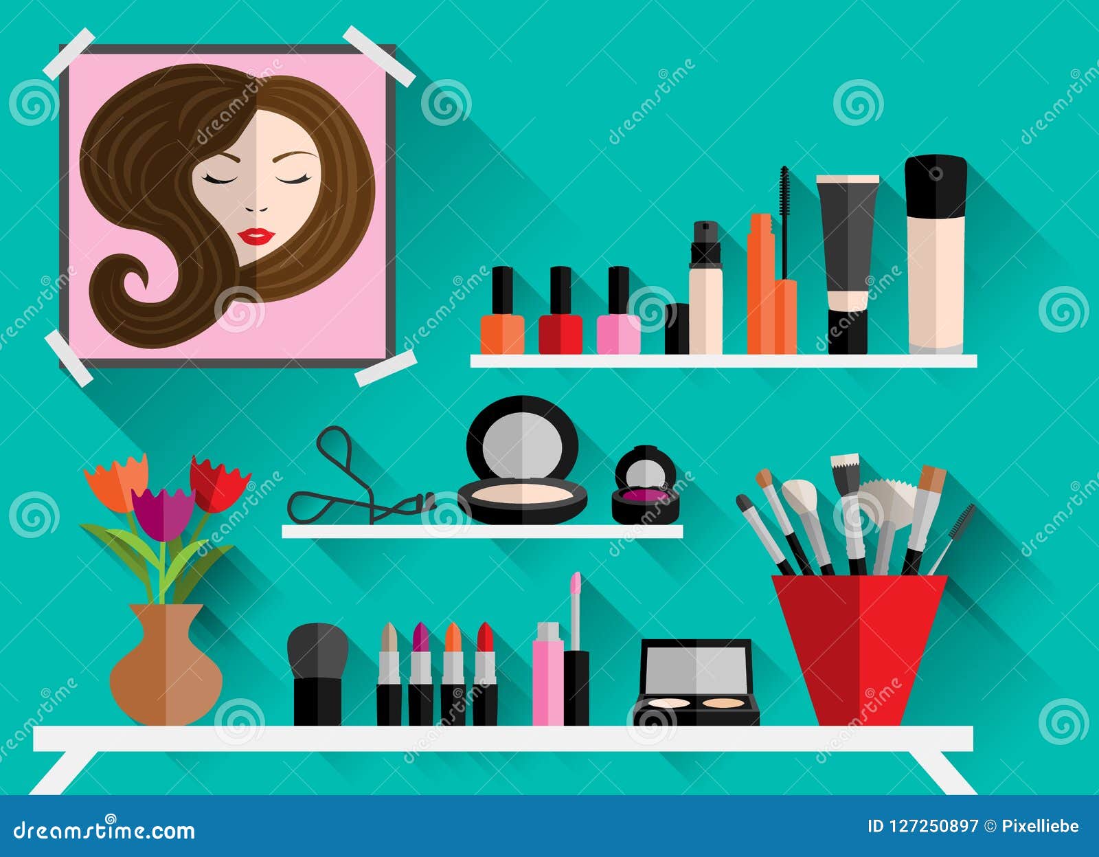 Makeup table vector stock illustration. Illustration of beautiful