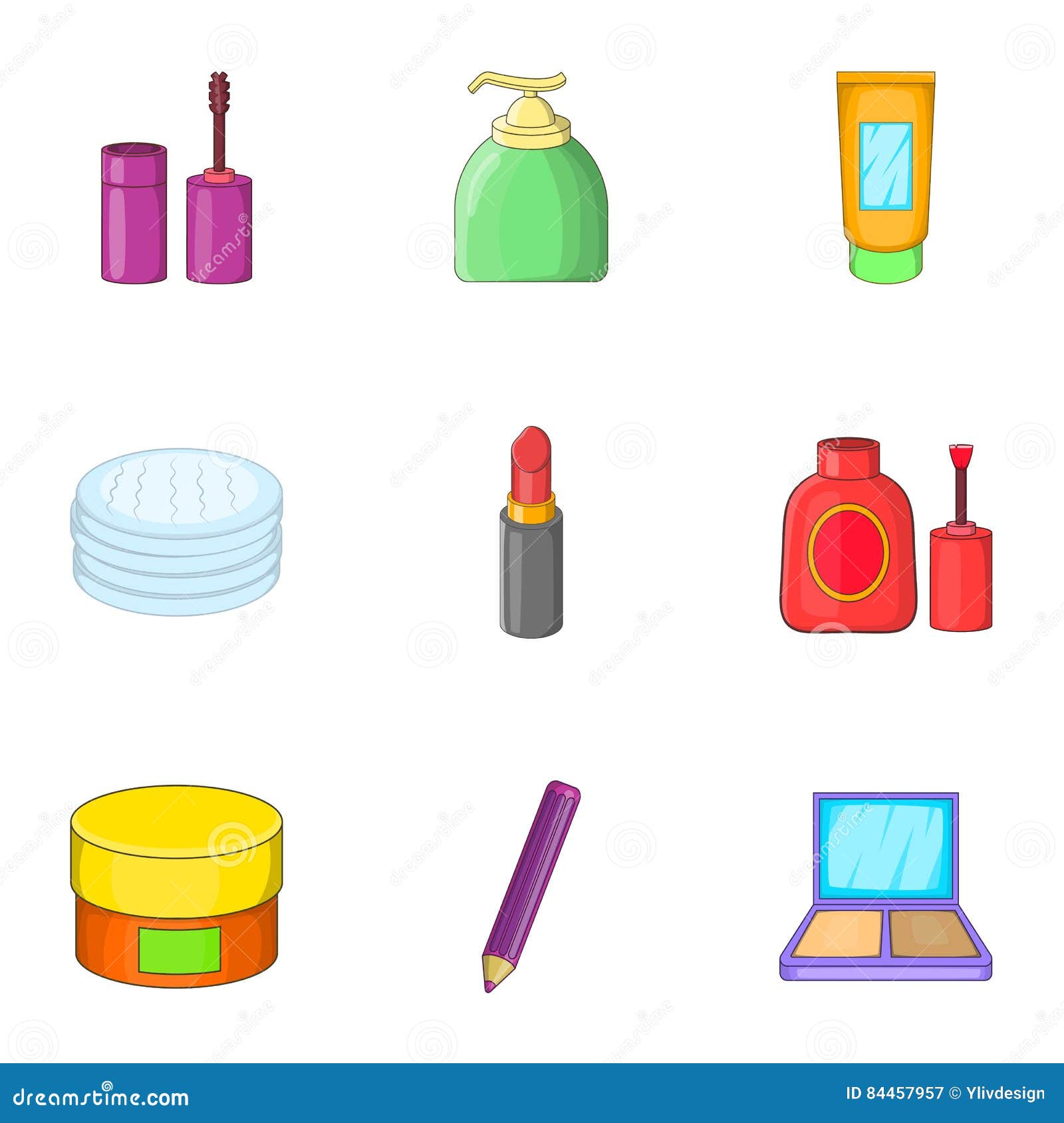 Makeup Tool Icons Set, Cartoon Style Stock Vector Illustration of