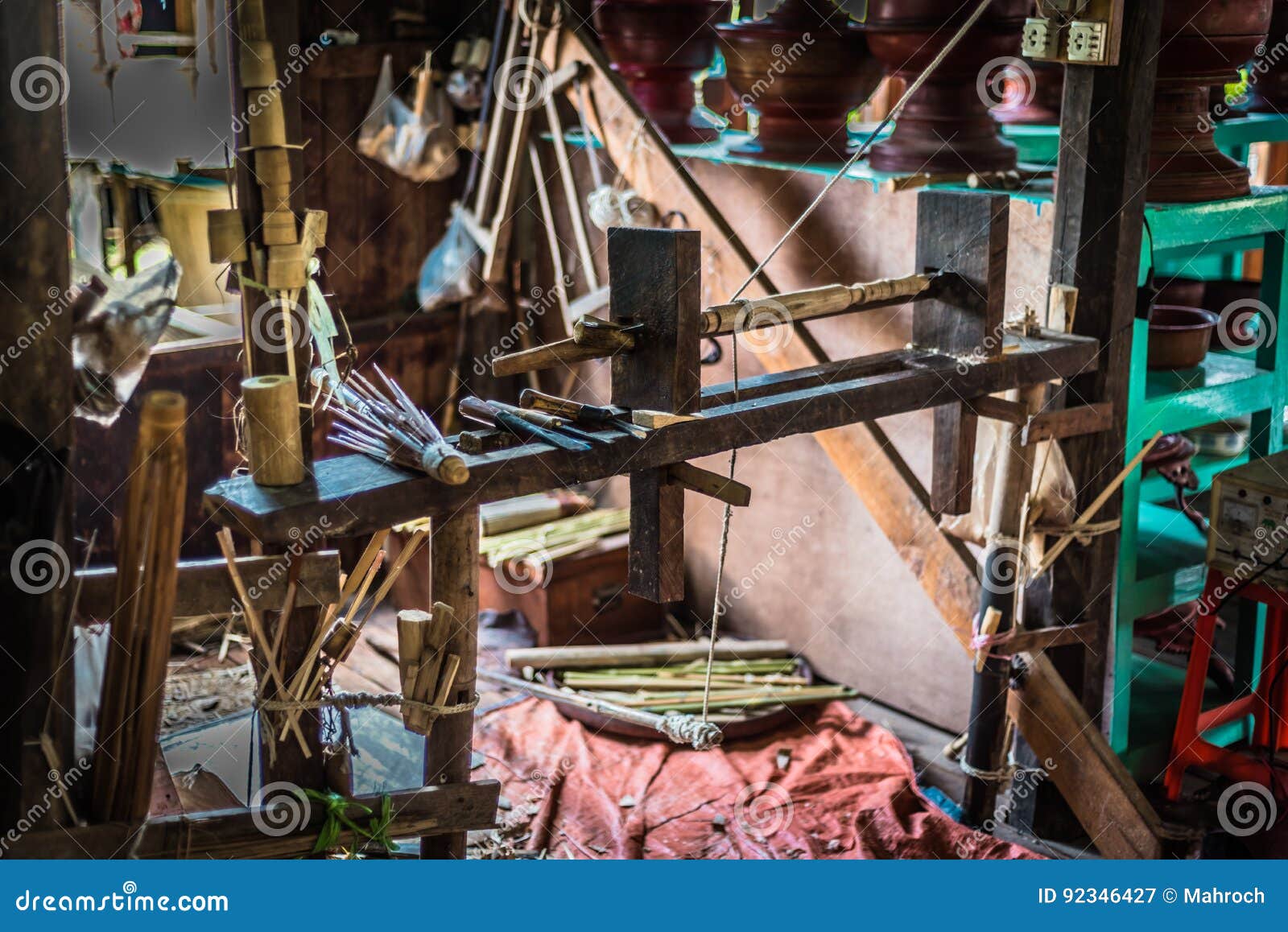 Making of bamboo umbrellas stock image. Image of handle 92346427