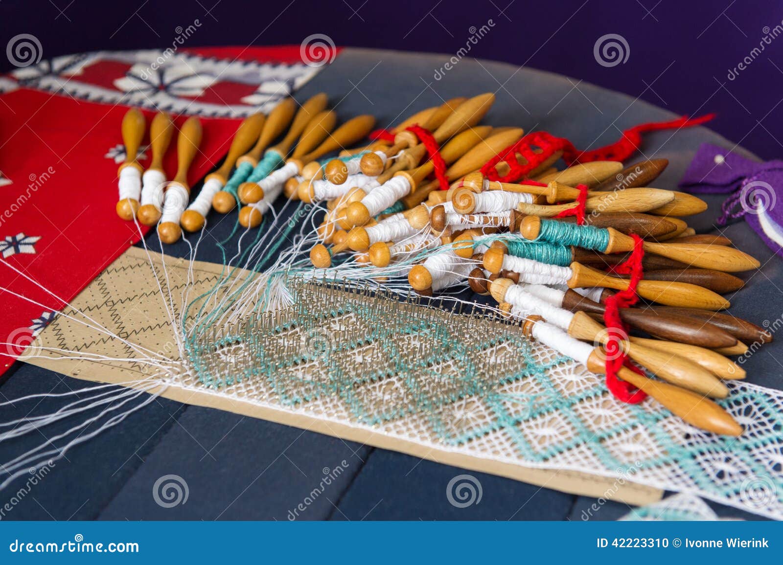 Making bobbin lace stock photo. Image of pillow, threads 42223310