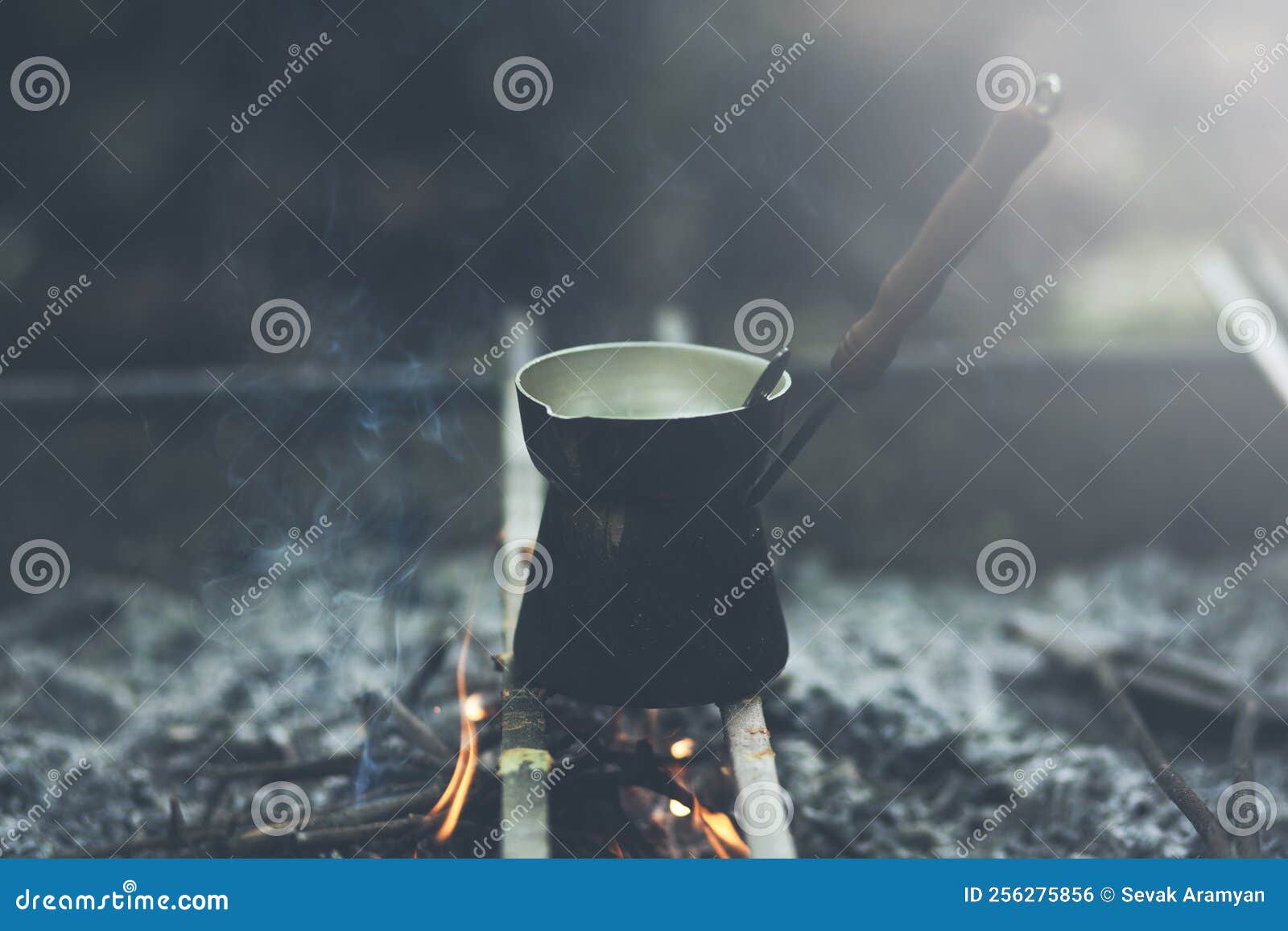 Making Coffee in the Fireplace on Camping Stock Photo Image of nature