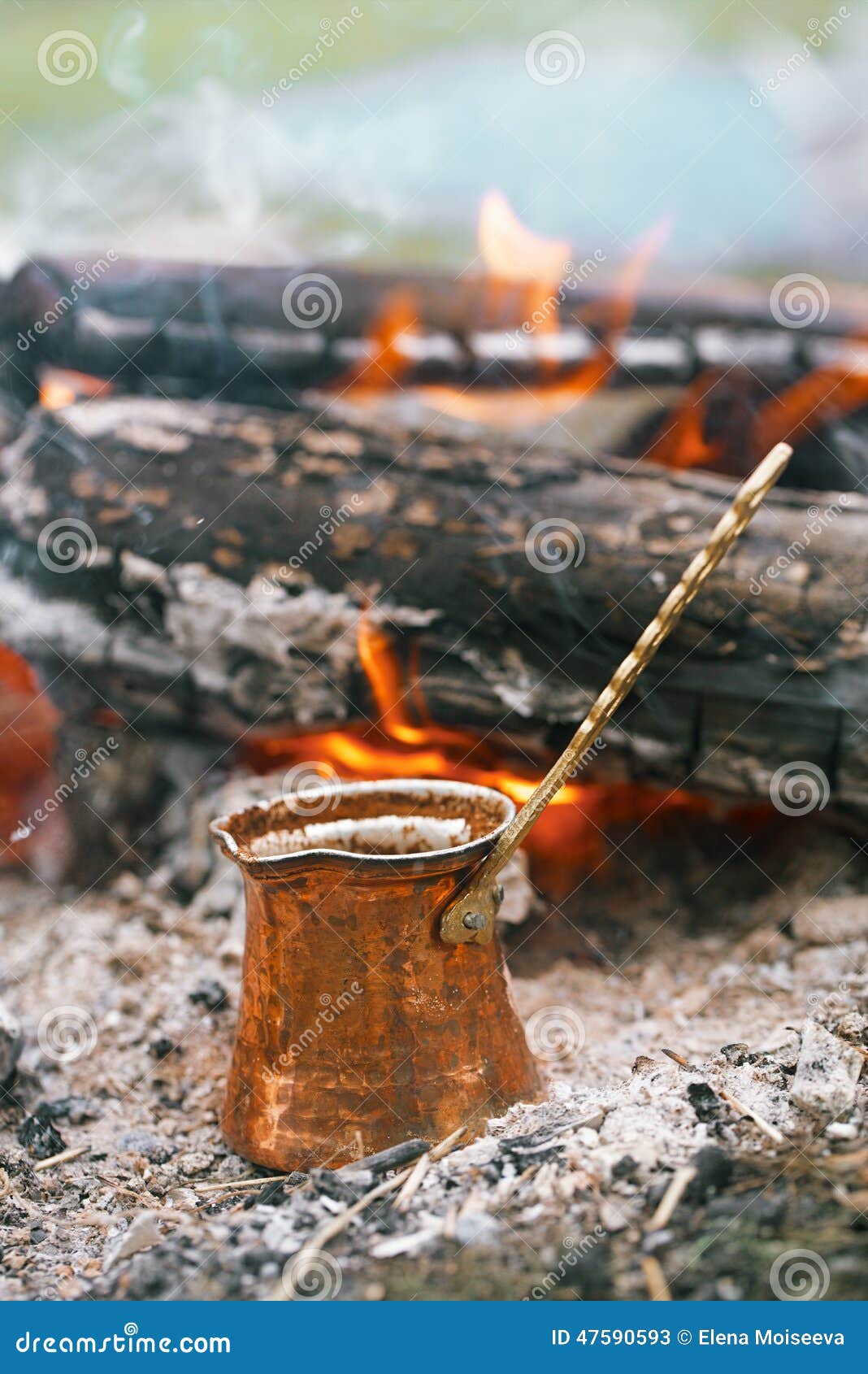 Making Coffee in the Fireplace when Camping or Hiking Stock Image