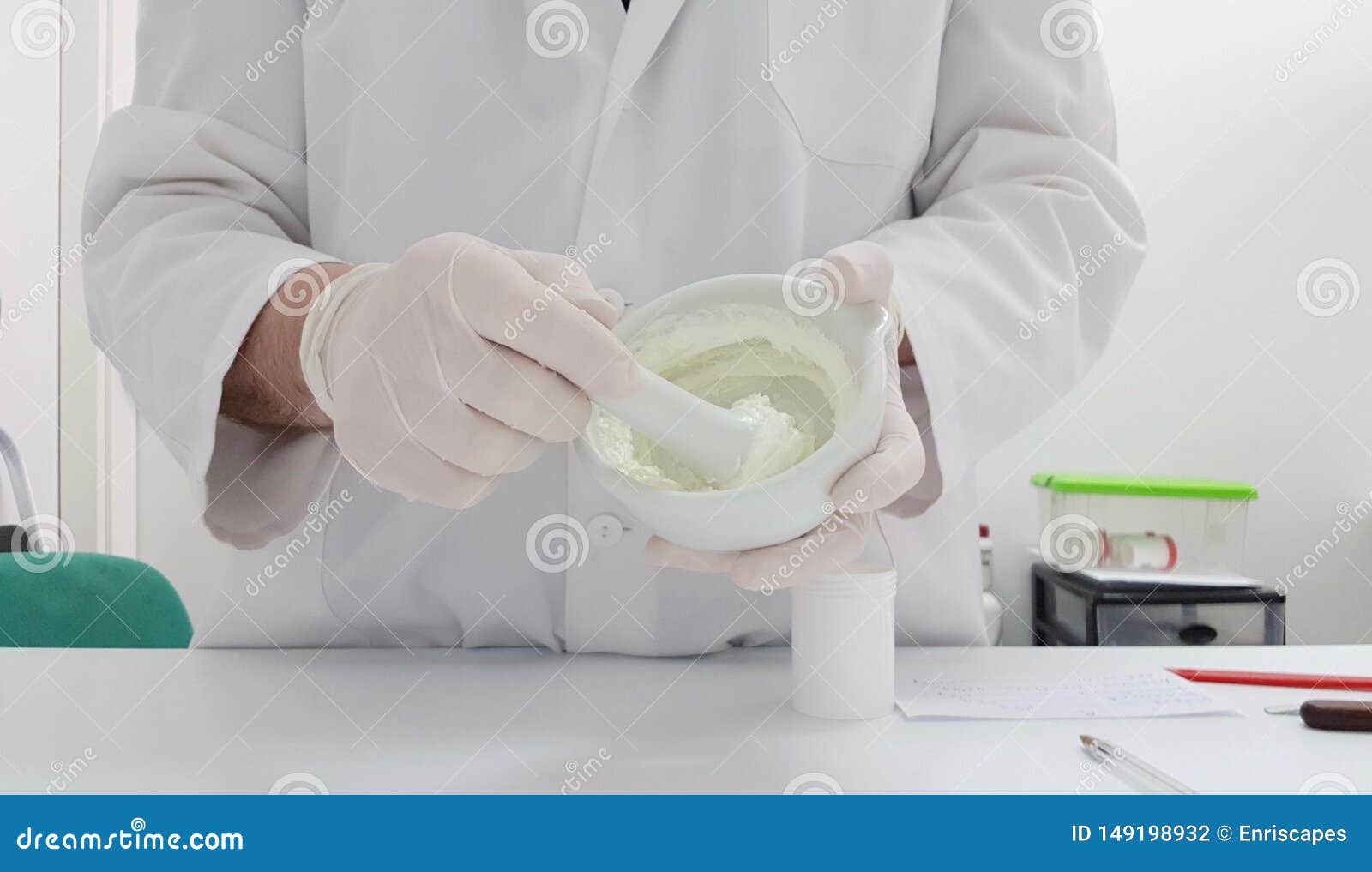 Making a Cream in the Pharmacy Laboratory Stock Photo Image of white