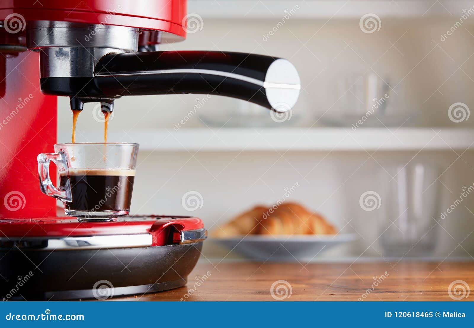 Making Espresso in Glass Transparent Coffee Cup. Stock Image Image of