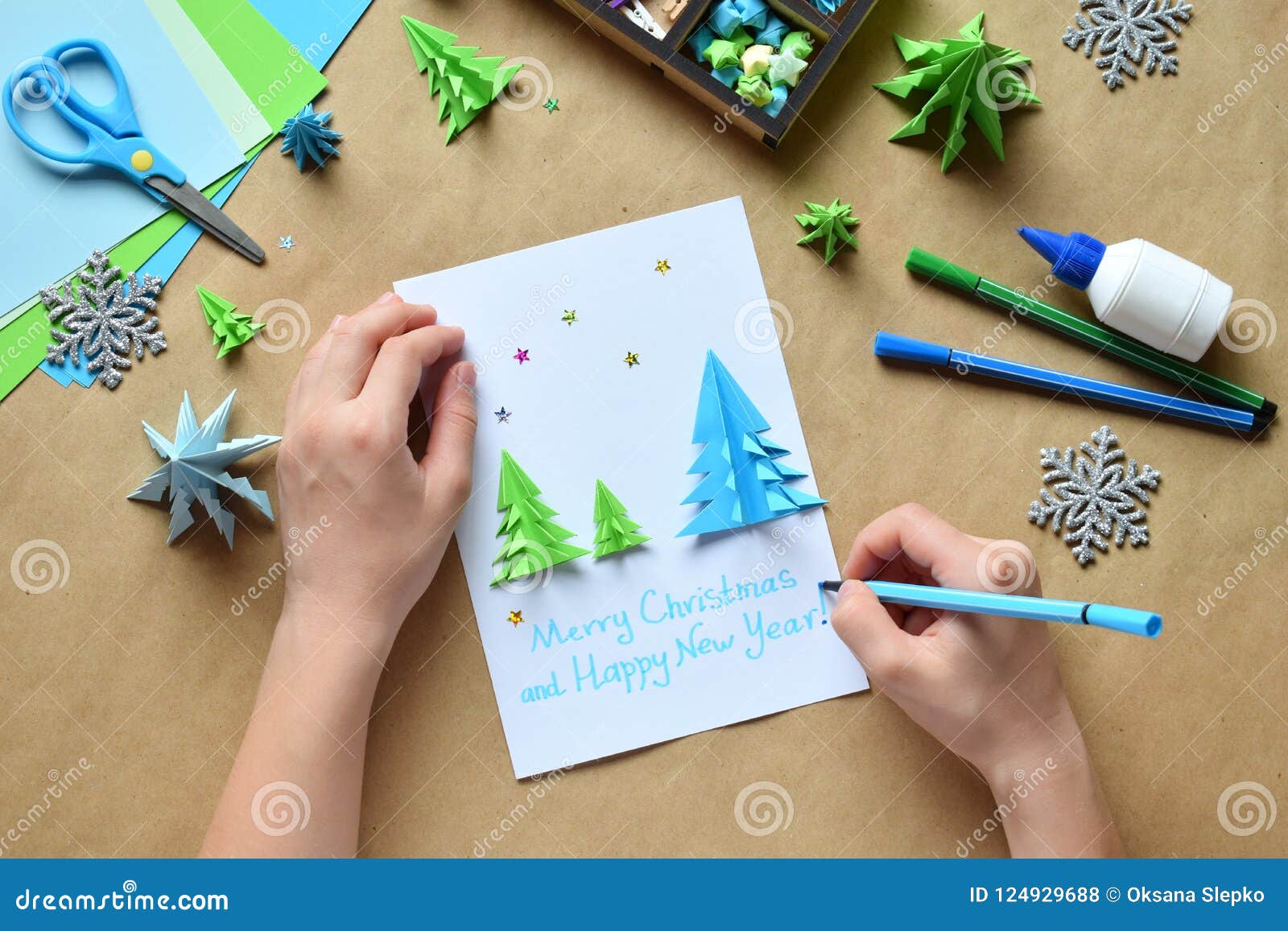 Making Greeting Card With Origami 3d Xmas Tree From Paper