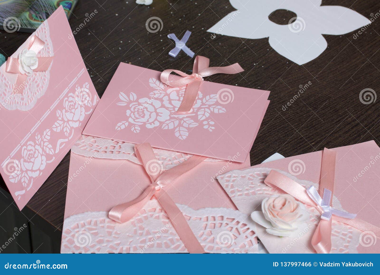 Making Greeting Cards from Paper, Cardboard and Tape Stock Photo