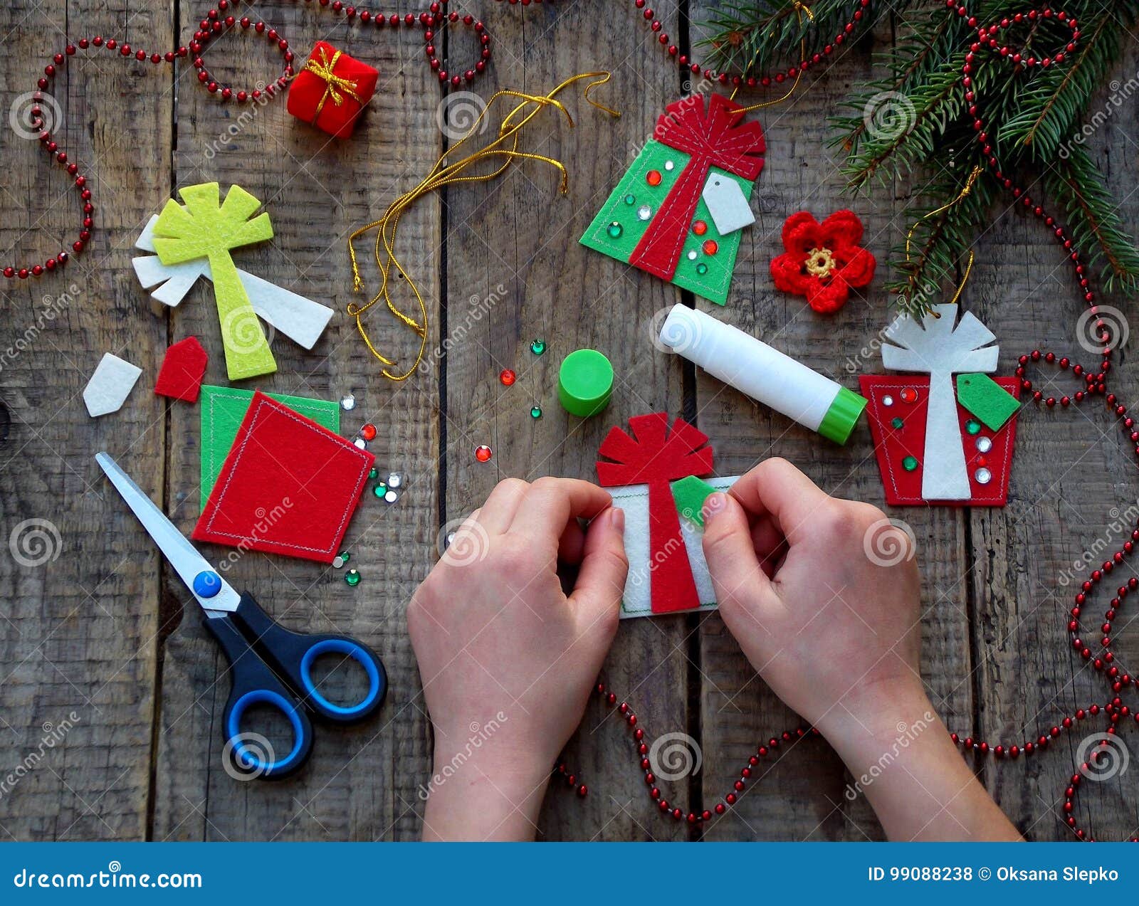 Making Of Handmade Christmas Toys From Felt Christmas Card Stock Photo Image Of Holiday Christmas 99088238