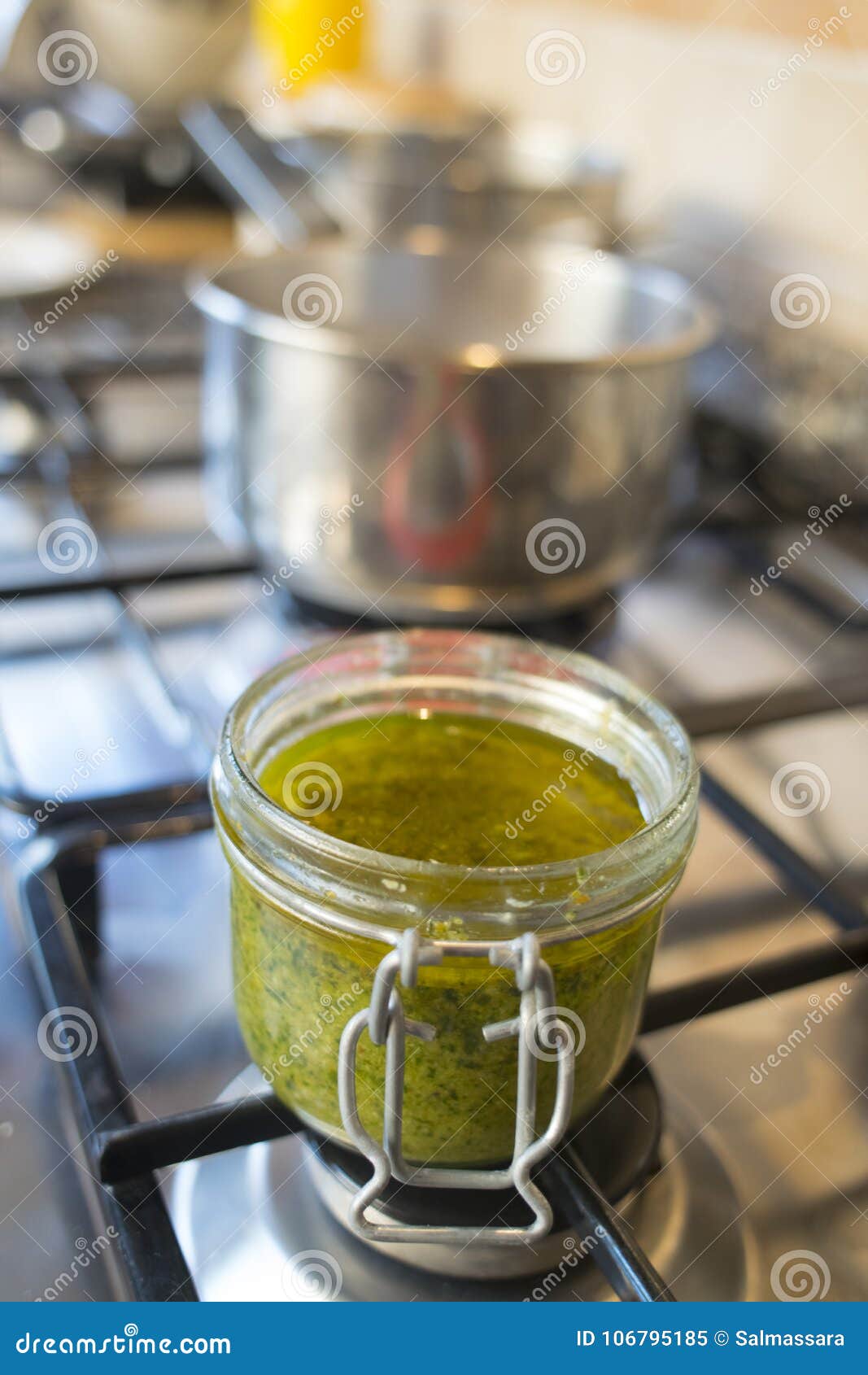 Homemade basil pesto sauce stock image. Image of food - 106795185