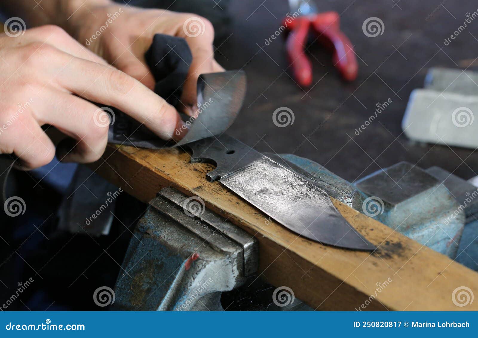 Knife Production, Sanding is Done Here Stock Image Image of manual