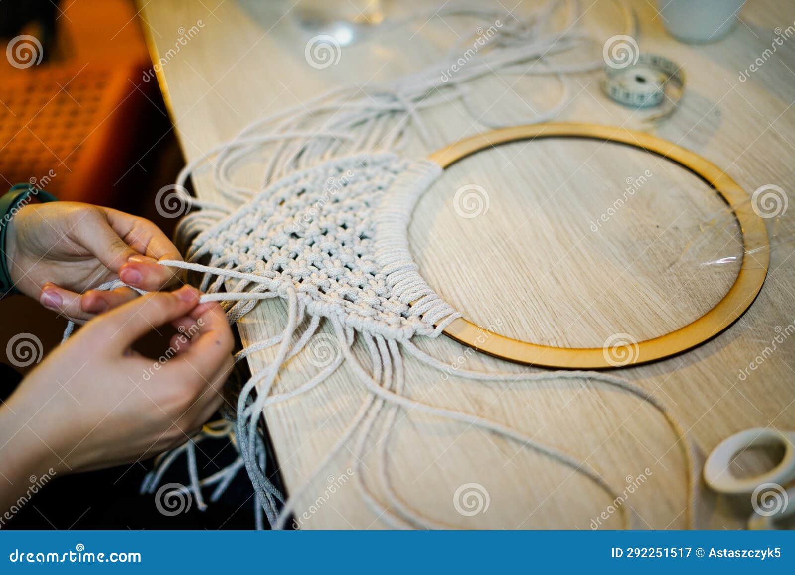 Making Macrame, Handmade Lovers Stock Image Image of macrame, blue