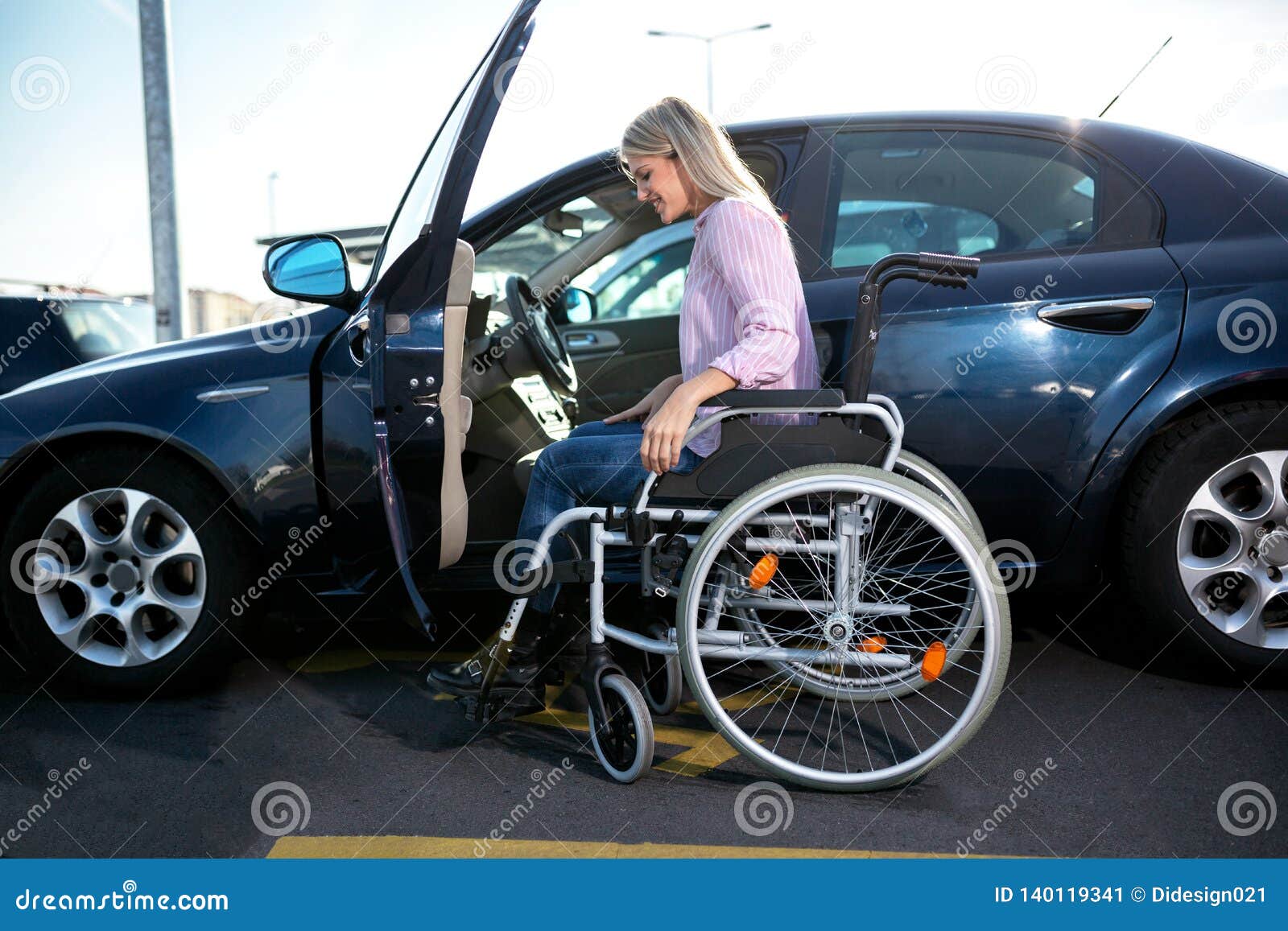 Making a Move from the Car To the Wheelchair Stock Image Image of
