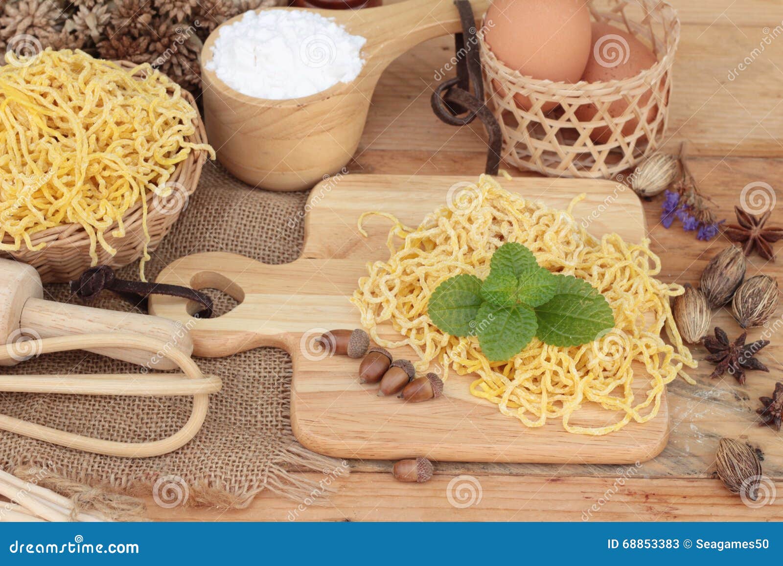 Making Noodle with Wheat Flour and Egg for Cooking. Stock Image Image