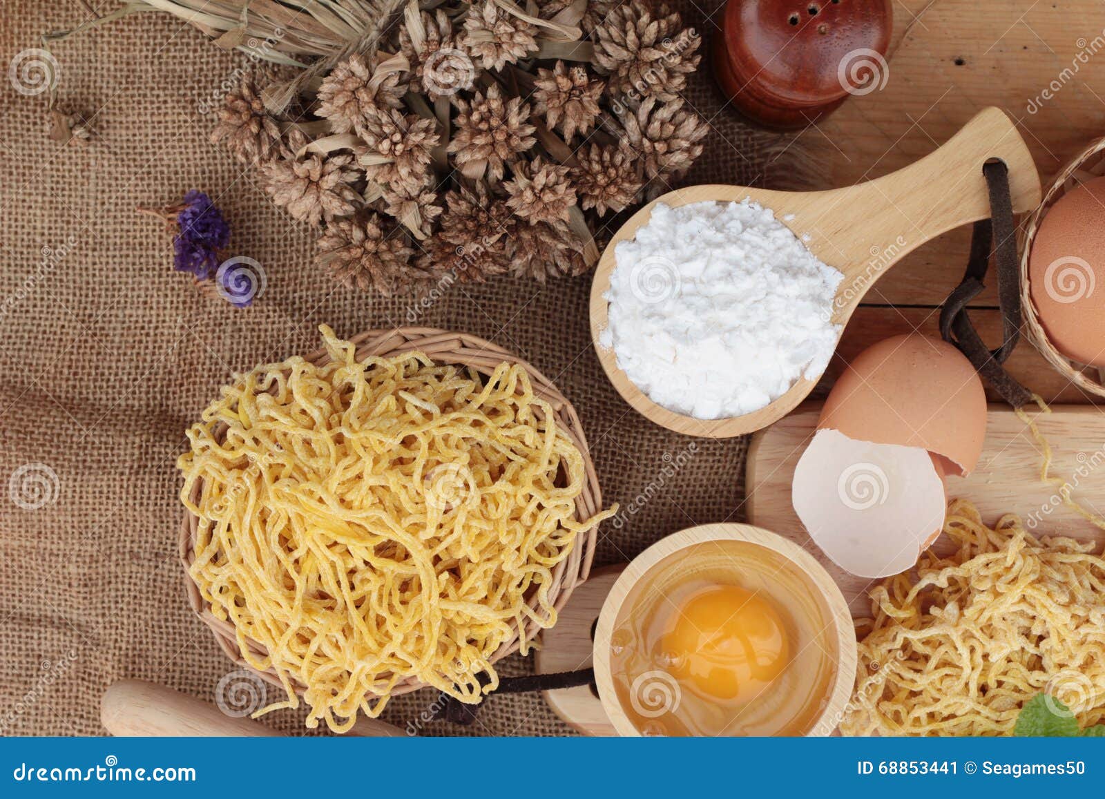 Making Noodle with Wheat Flour and Egg for Cooking. Stock Image Image