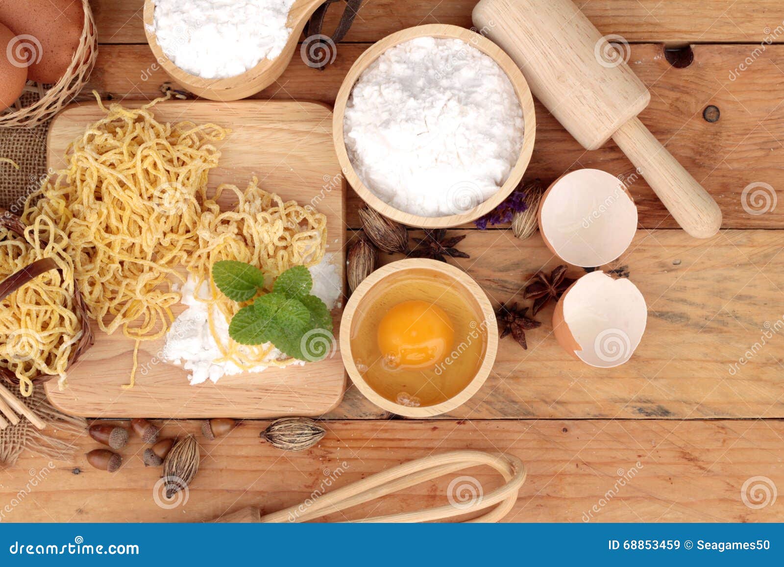 Making Noodle with Wheat Flour and Egg for Cooking. Stock Image Image