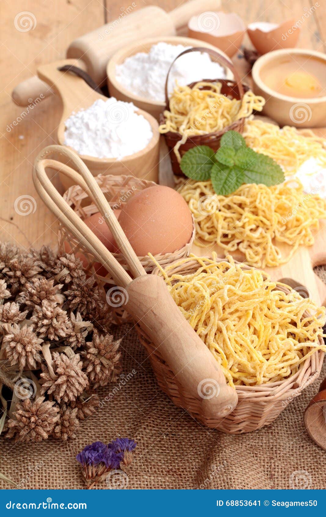 Making Noodle with Wheat Flour and Egg for Cooking. Stock Image Image