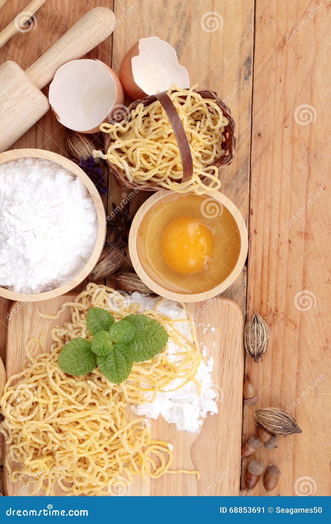 Making Noodle with Wheat Flour and Egg for Cooking. Stock Image Image