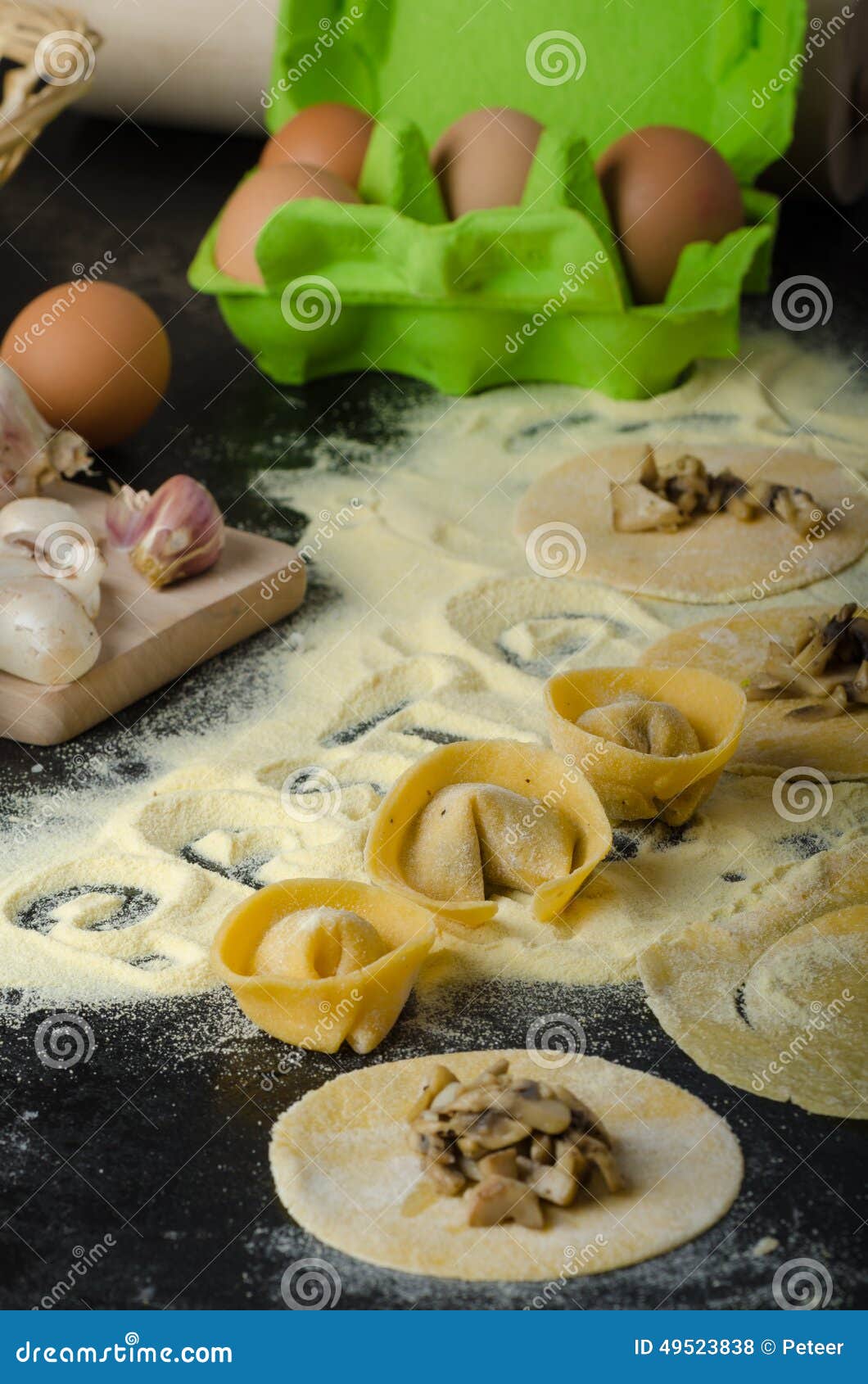 Making Pasta From Italian Flour Semolina Stock Photo - Image of board