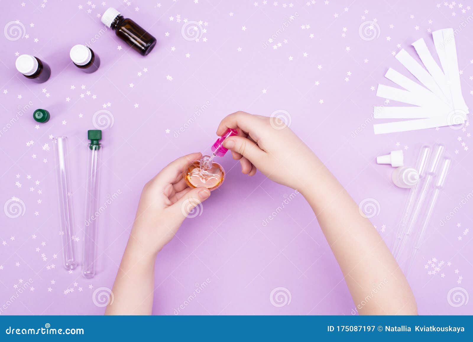 Making Perfumes at Home. Children`s Art Project. Children`s Hands Make