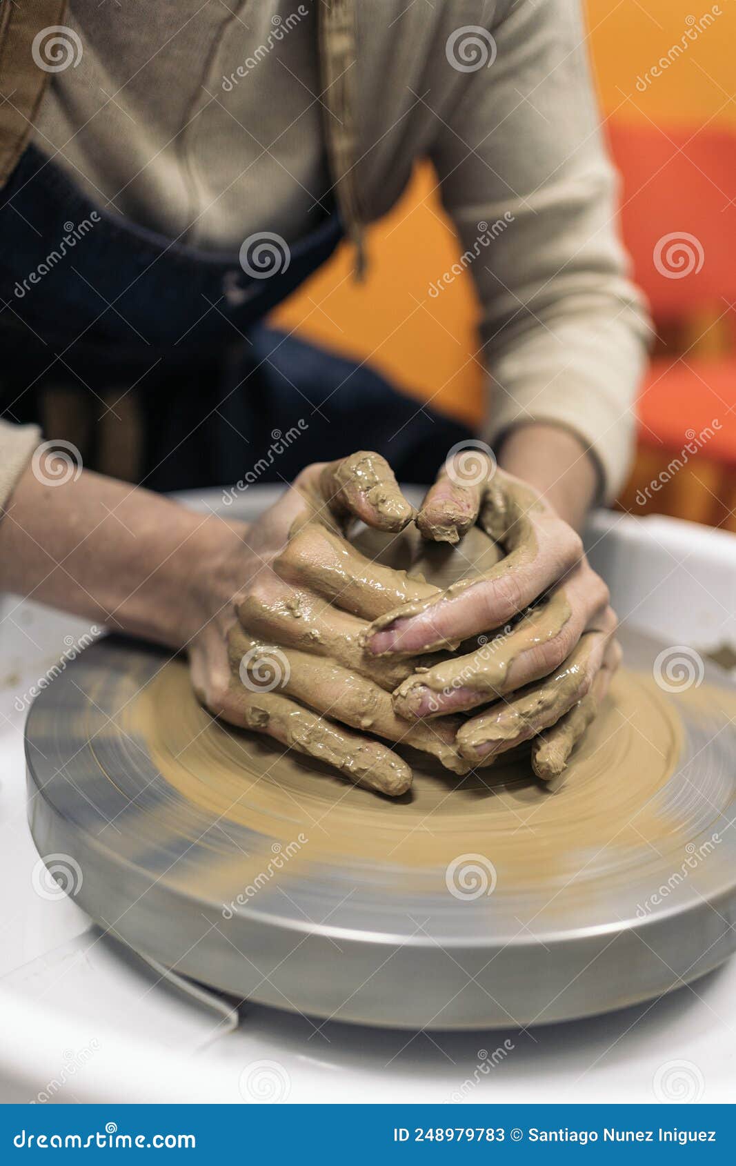 Making Pottery on Spinning Wheel Stock Image Image of authentic