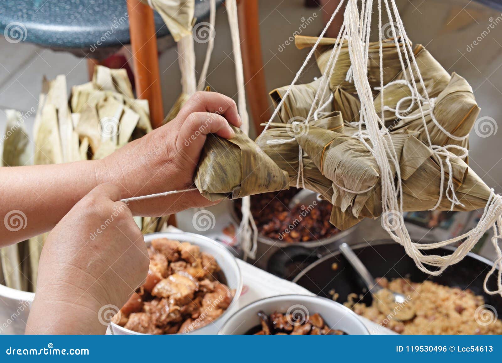 Making rice dumpling stock photo. Image of meat, cuisine 119530496