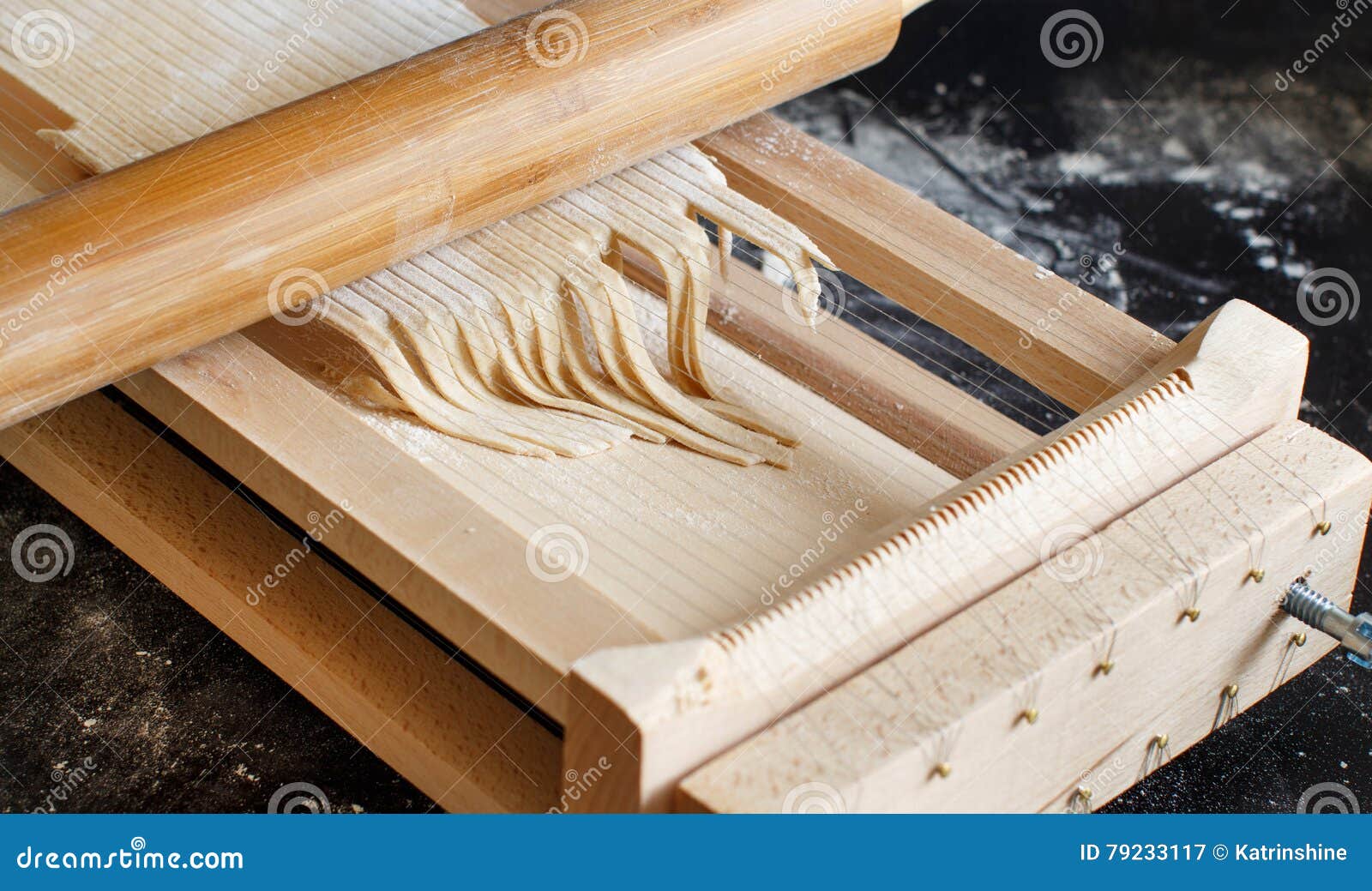 Making Spaghetti Alla Chitarra with a Tool Stock Image Image of dough