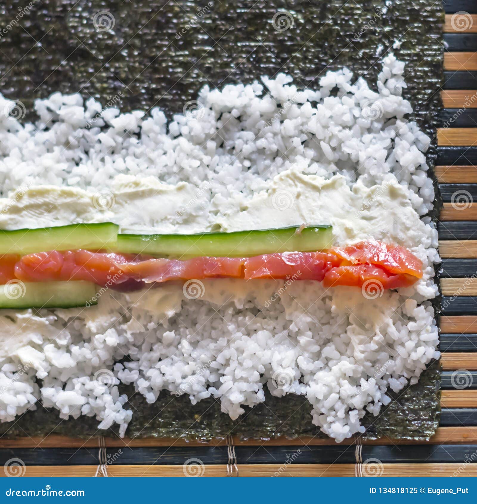 https://thumbs.dreamstime.com/z/making-sushi-rolls-salmon-fish-strips-cucumber-sticks-cream-cheese-rice-nori-seaweed-sheet-bamboo-mat-134818125.jpg
