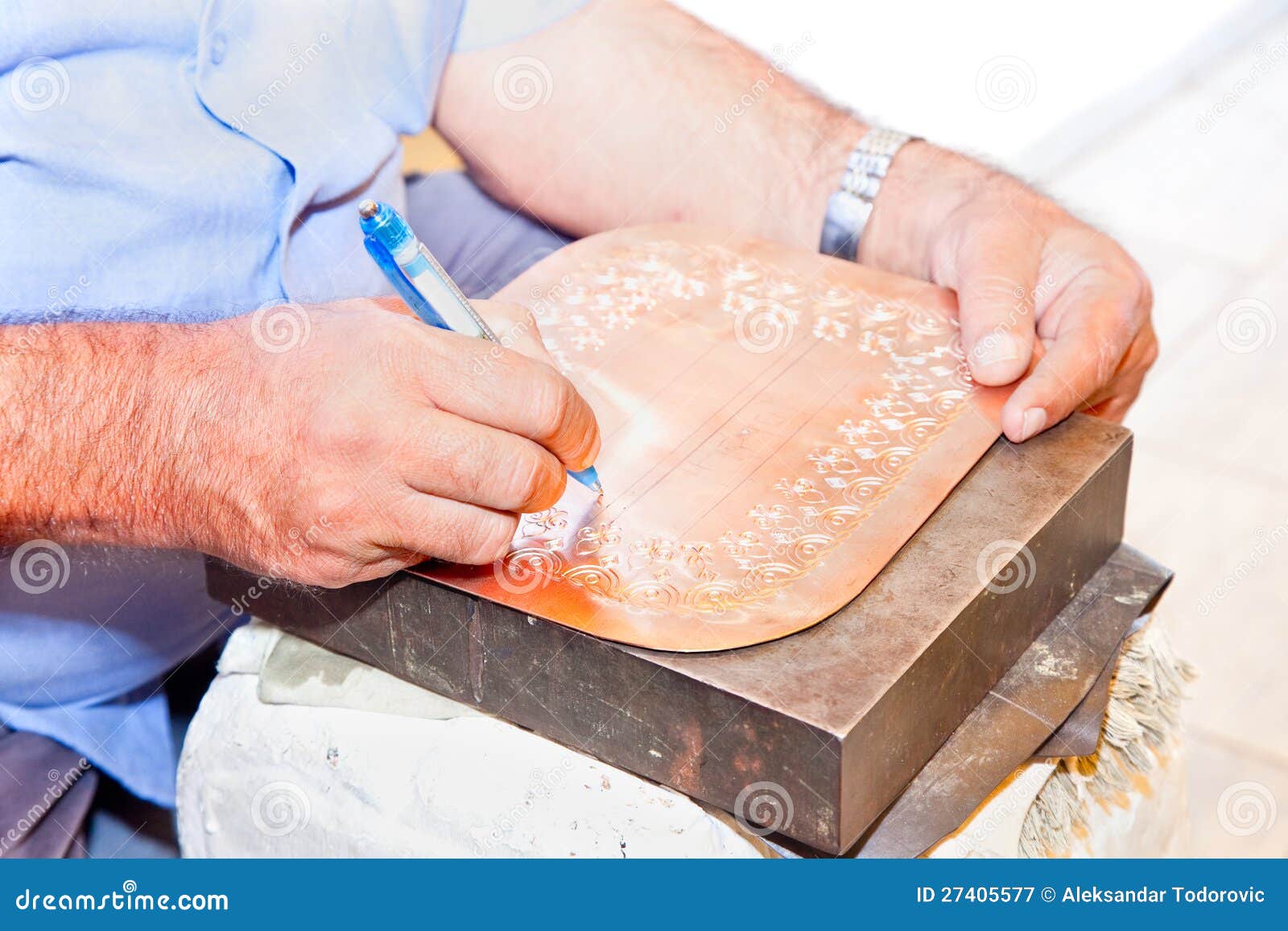 Making Traditional Engraved Copper Stock Image Image of hammer