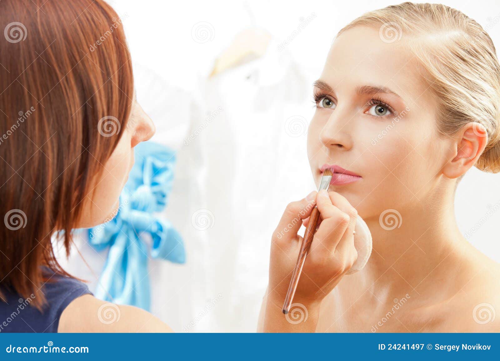 Making Up Lips with Lip Brush Stock Image Image of hair, macro 24241497