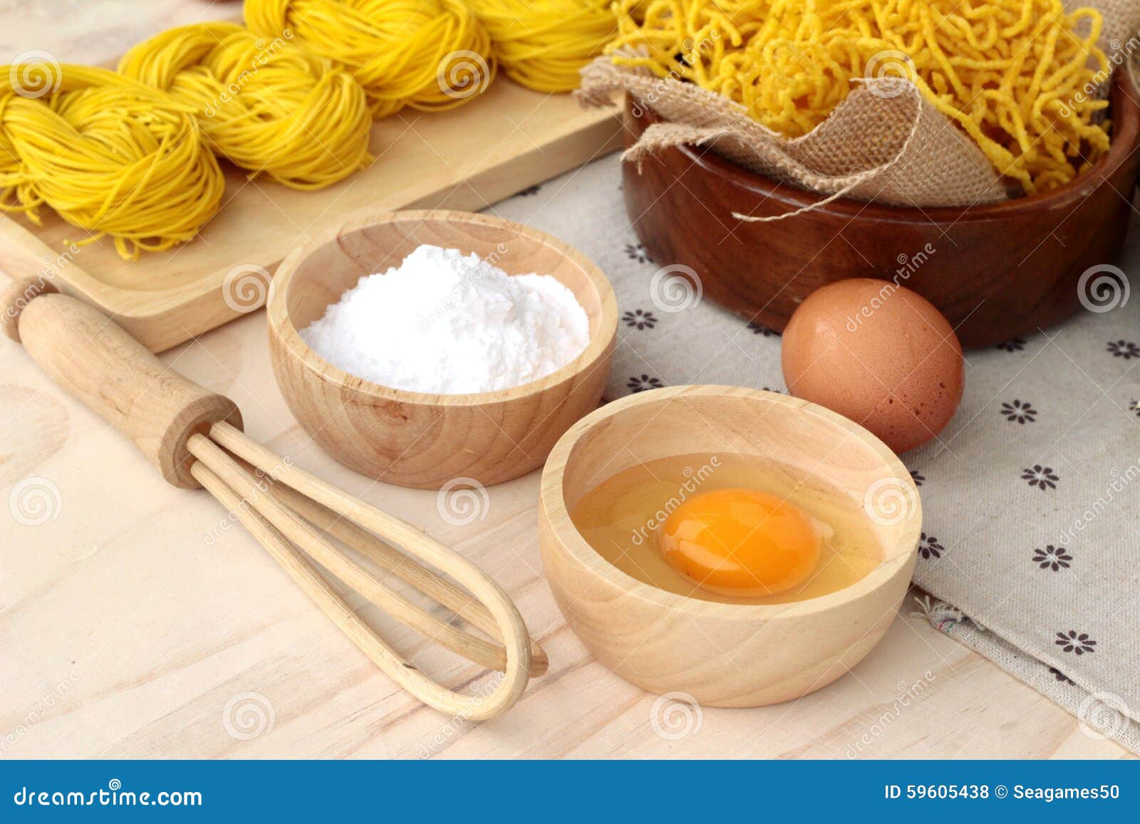 Making Yellow Noodle with Egg and Wheat Flour. Stock Photo Image of
