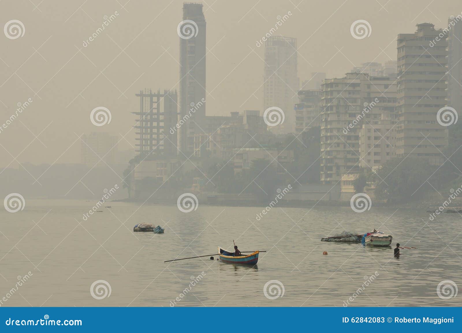 malabar hill, mumbai, india. hazy polluted air.