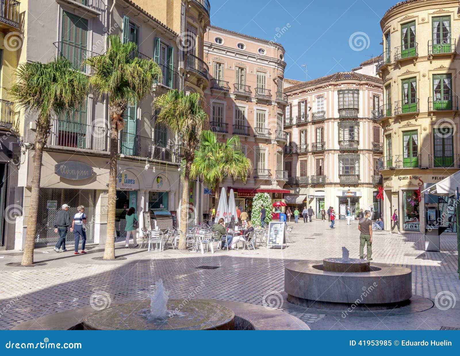 MALAGA - JUNE 12: City Street View with Cafeteria Terraces and S ...