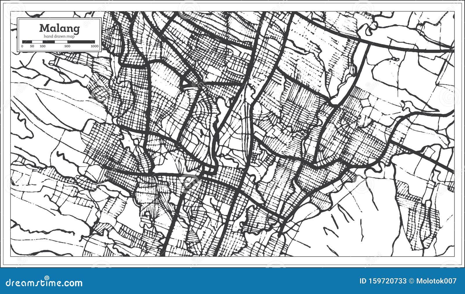 Malang Indonesia City Map in Black and White Color. Outline Map Stock