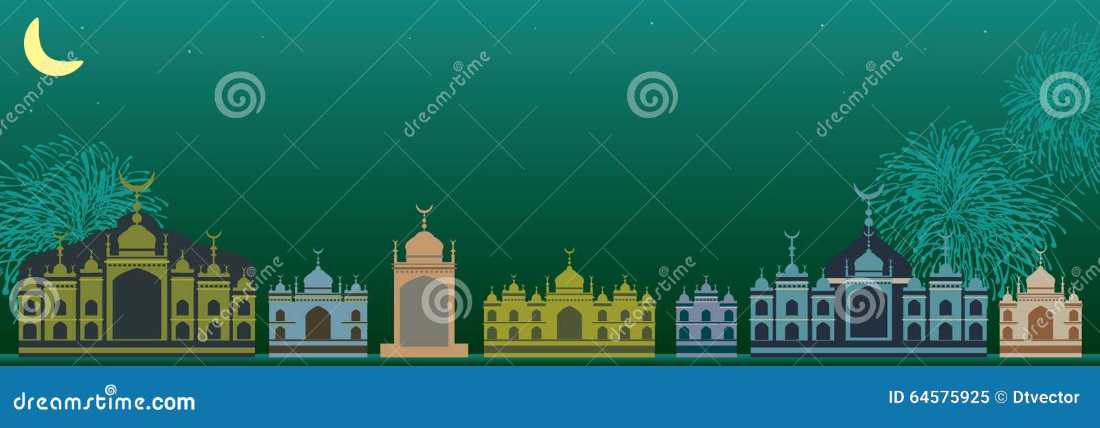 Malay Islam Building Bright Green Banner Stock Vector 