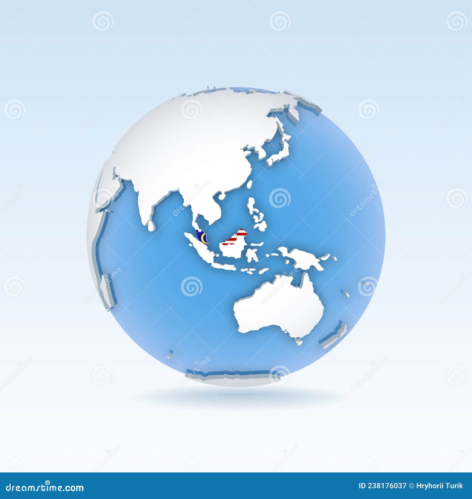 Malaysia Country Map and Flag Located on Globe, World Map. Stock