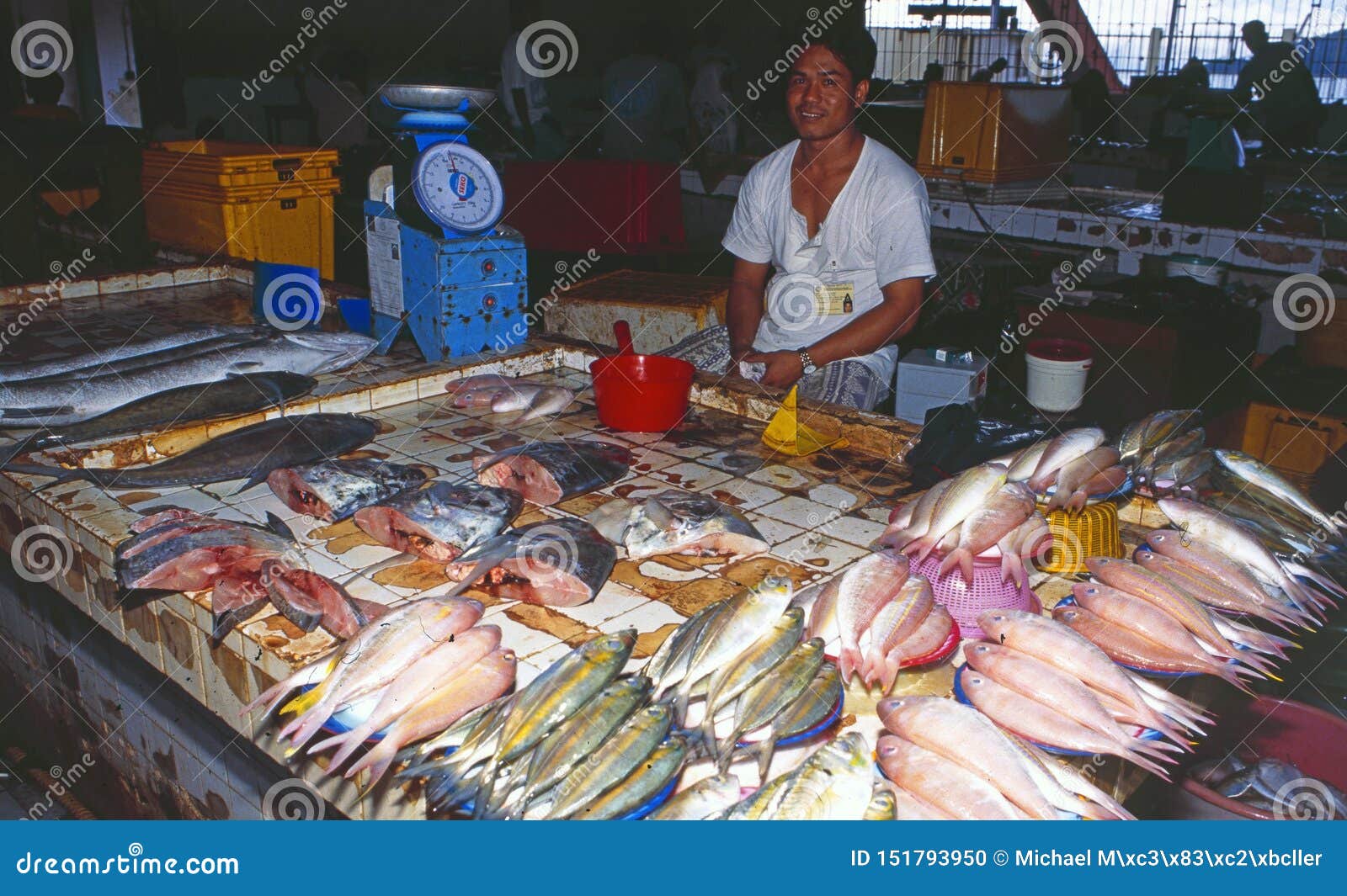 Malaysia: a Fish Stand in the Market of Kota Kinabalu in Sabah