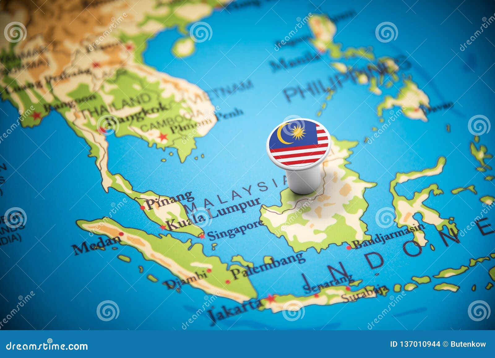 Malaysia Marked with a Flag on the Map Stock Photo  Image of marked