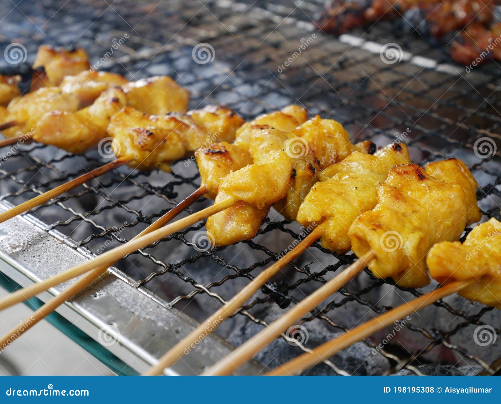Malaysian Famous Traditional Food Called Sate Meat Or Chicken Marinated With Mix Spices And Grill Using Hot Charcoal Stock Photo Image Of Charcoal Malay 198195308