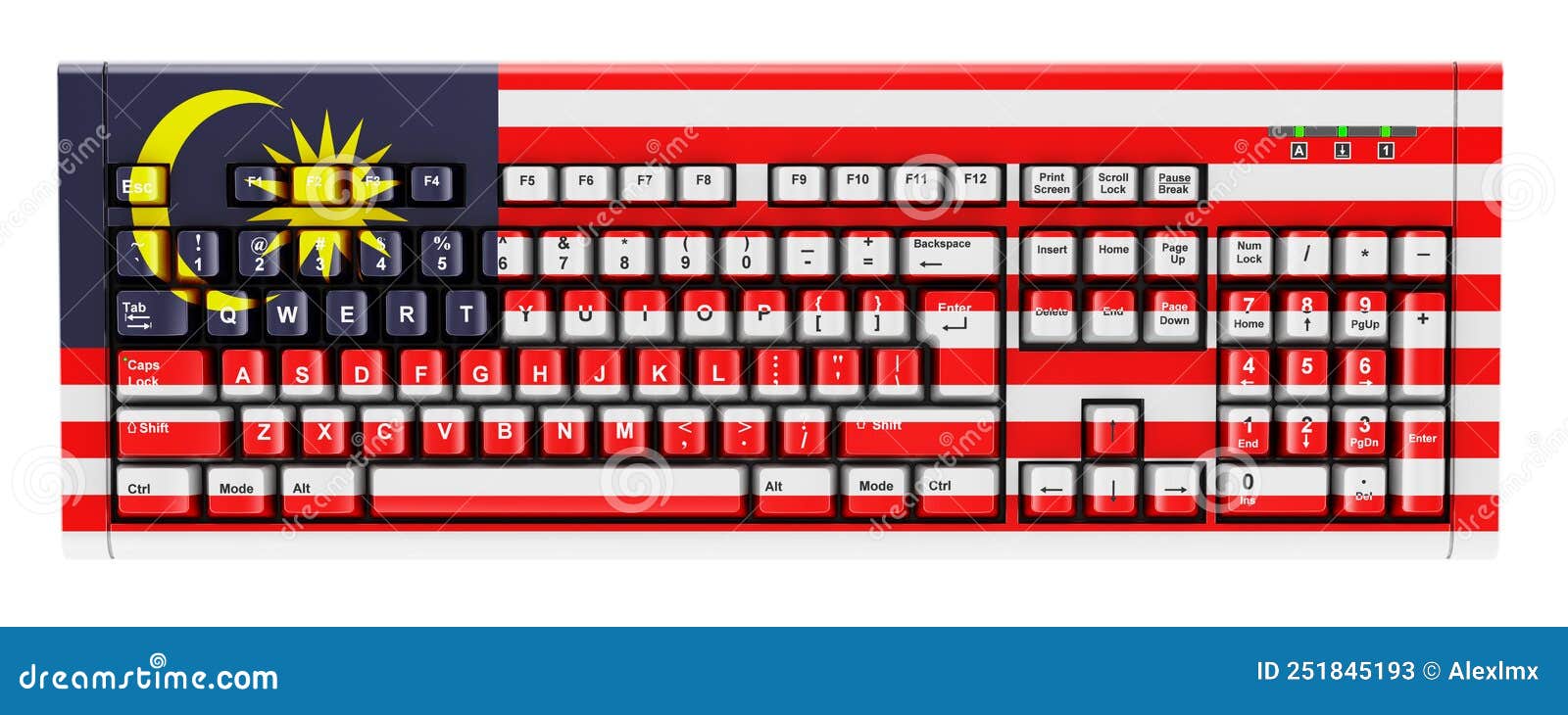 Malaysian Flag Painted on Computer Keyboard. 3D Rendering Stock