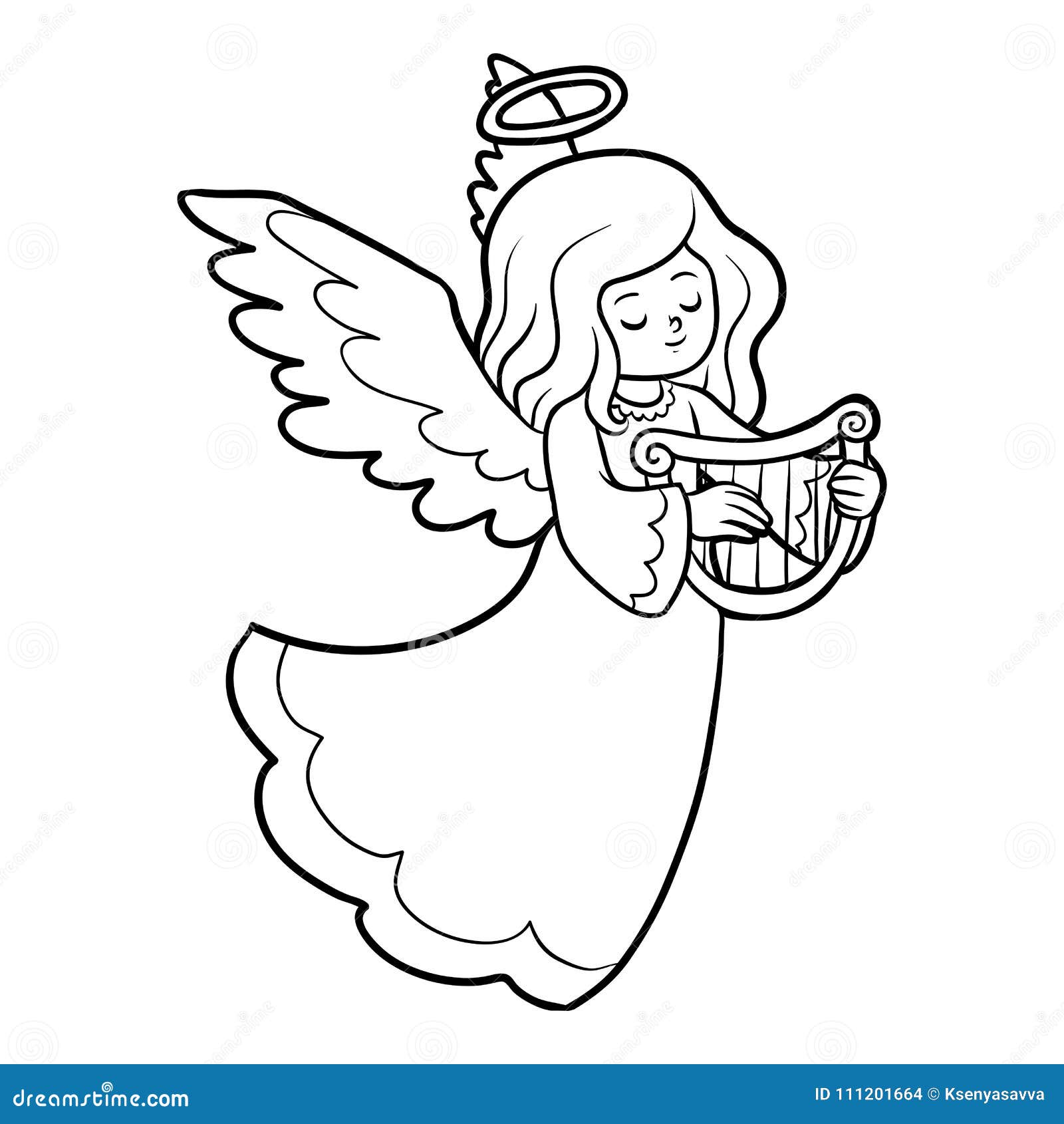 Malbuch, Engel mit Harfe vektor abbildung. Illustration