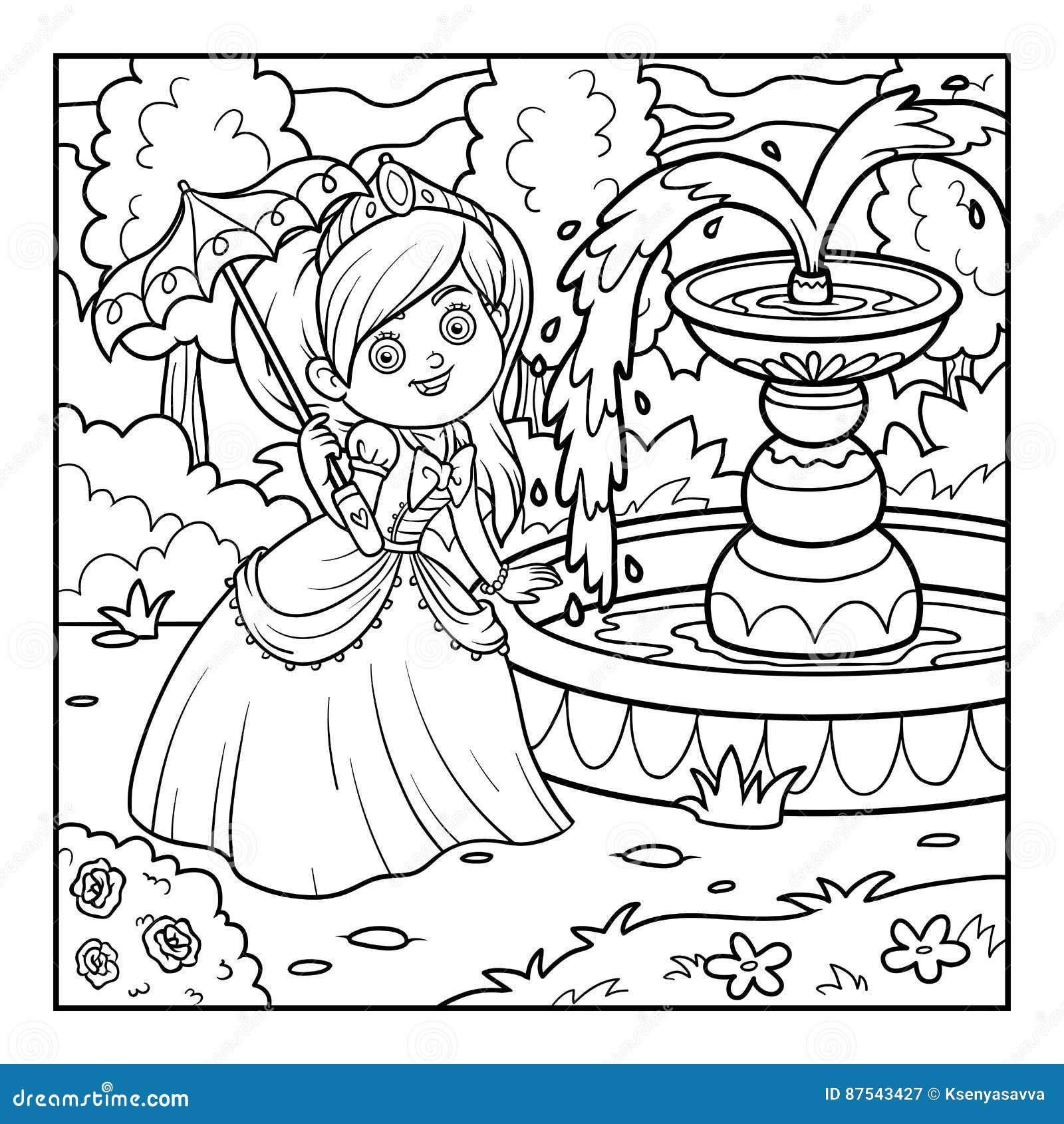 Malbuch, Prinzessin Mit Regenschirm Vektor Abbildung - Illustration von