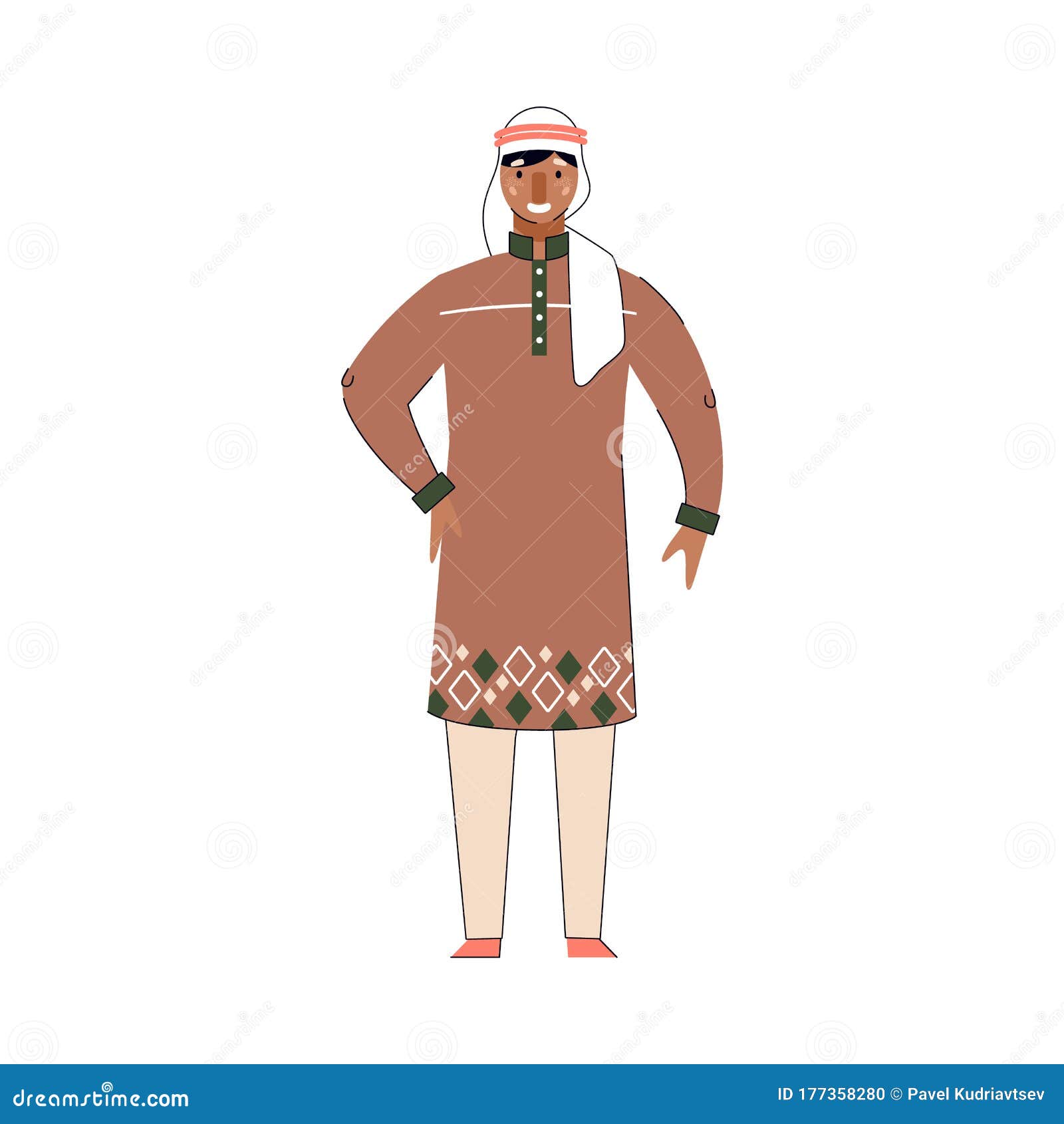 Male Arab Cartoon Character in Traditional Arabic Headscarf and