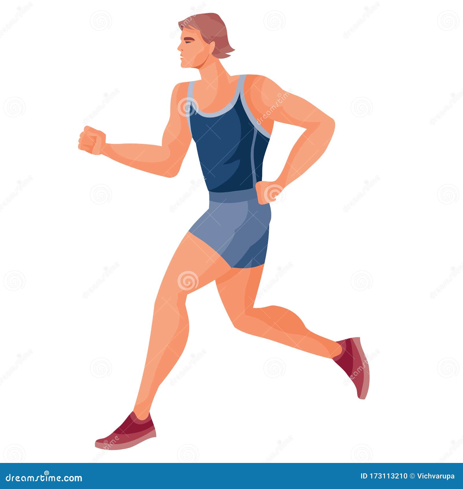 Male Athlete in a Blue Tank Top and Blue Shorts Runs Fast and Tries To ...
