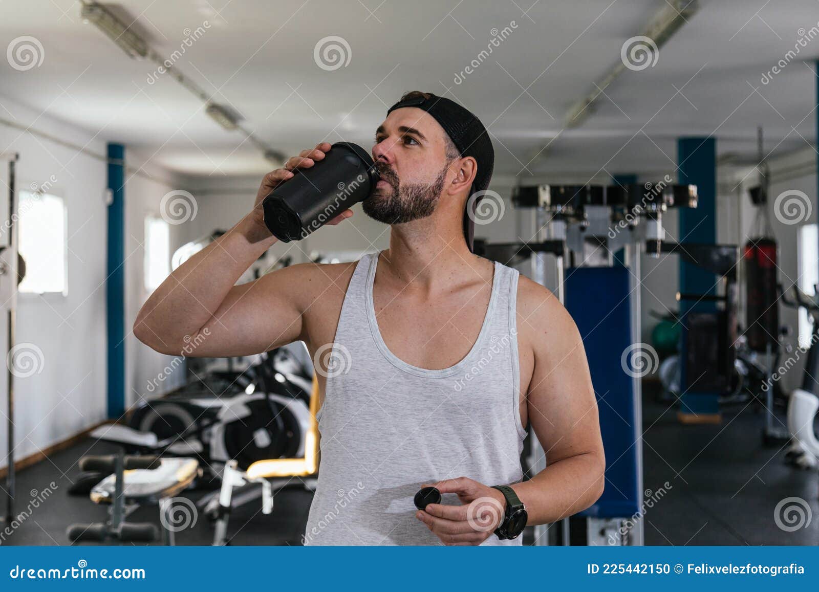Male Athlete Drinking Protein Shake. Stock Photo Image of exercising
