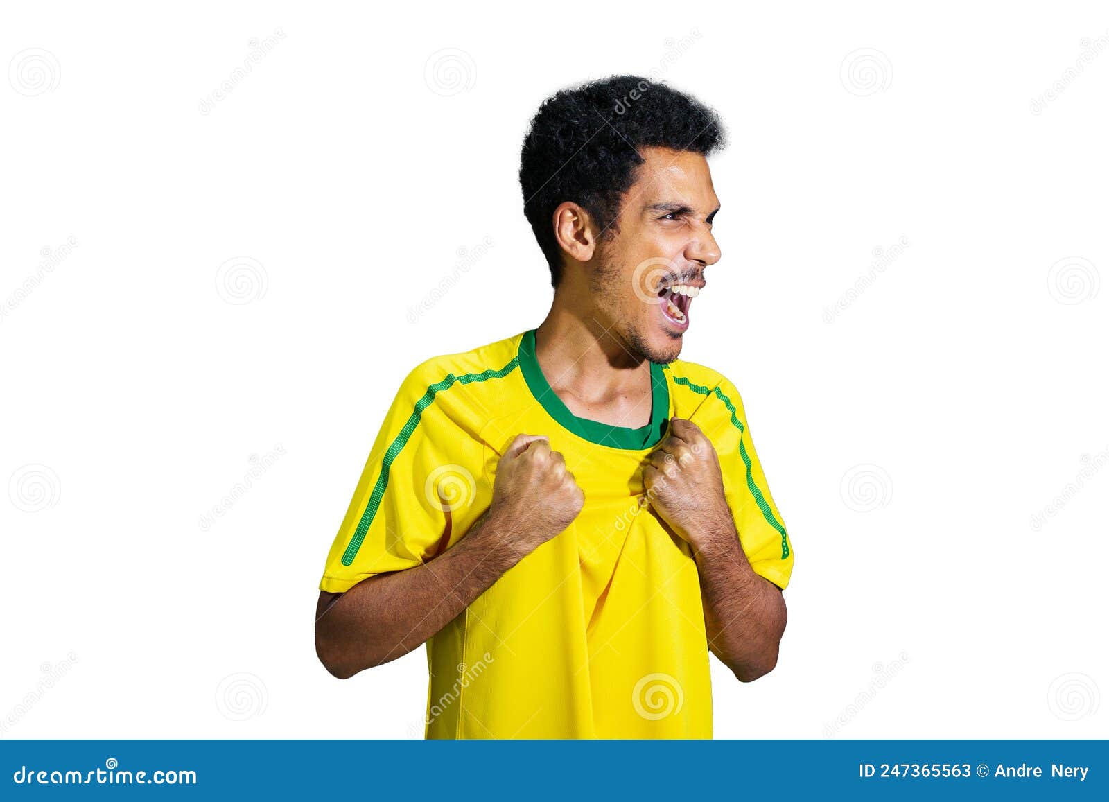 Male Athlete or Fan in Yellow Uniform Celebrating Isolated Stock Image ...