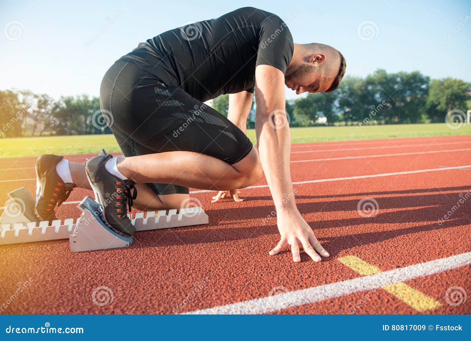 Male Athlete on Starting Position at Athletics Running Track. Stock Image -  Image of event, olympic: 80817009